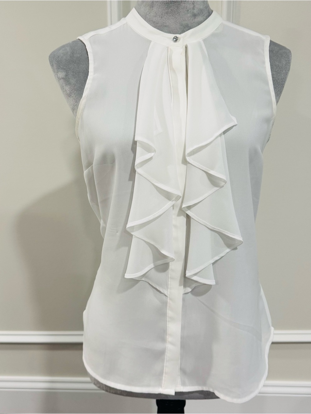 H&M White Sleeveless Ruffle Front Camisole